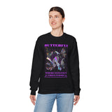 Unisex Heavy Blend Crewneck Sweatshirt Butterfly Holographic Graphic Pullover Black Streetwear Where Elegance Takes Flight Trendy Aesthetic Fashion Outfit