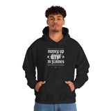 Money Up In Flames Unisex Heavy Blend Hooded Sweatshirt Graphic Hoodie Black Bold Hustle Fire Money Design Streetwear Entrepreneur Alpha Mindset Wealth Fashion