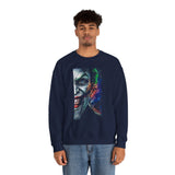 Dark Villain Jocker Split Insanity Unisex Sweatshirt Bold Gothic Streetwear Dark Psychological Art Design Cozy Heavy Blend Pullover for Visionaries and Fearless Creators