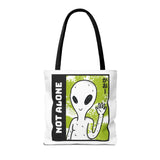 Not Alone Alien Tote Bag Sci Fi Extraterrestrial UFO Design Canvas Bag Space Lover Reusable Eco Friendly Durable Shopping Travel Lifestyle Tote