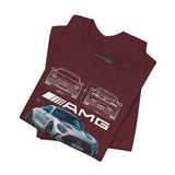 Mercedez Benz AGM Aggressive Silver Widebody Supercar Blueprint Unisex Heavy Cotton Tee Performance Street Machine Graphic Shirt For Car Lovers And Gearheads