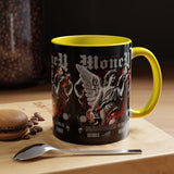 Money Bright Accent Coffee Mug 11oz 15oz Black Ceramic Gothic Angel Statue Design with Red Neon Artwork for Hustlers and Bold Thinkers