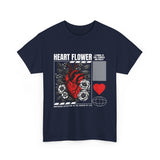 Heart Flower Graphic Unisex Heavy Cotton Tee Comfortable Streetwear T Shirt Bold Red and Black Floral Heart Design Symbol of Love Strength and Vitality Perfect Gift for Friends Birthdays and Casual...