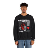 Heart Flower Graphic Unisex Heavy Blend Crewneck Sweatshirt Comfortable Streetwear Pullover Bold Red and Black Floral Heart Design Symbol of Love Strength and Vitality Perfect Gift for Friends Birthdays Cozy Days and Everyday Wear