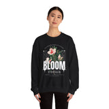 Unisex Heavy Blend Crewneck Sweatshirt Bloom Stronger Floral Graphic Pullover Black Motivational Nature Inspired Aesthetic Streetwear Fashion Outfit