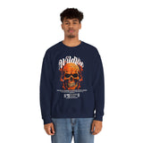 Wildfire Skull Flames Unisex Heavy Blend Crewneck Sweatshirt Gothic Inferno Graphic Bold Streetwear Motivational Statement Pullover
