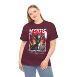 Mystic Mask Flames Graphic Unisex Heavy Cotton Tee Hustler Streetwear Motivational Dark Mystery Bold Design