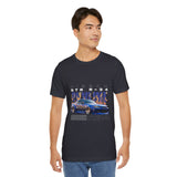 Blue Flame Street Racing Car Graphic Unisex Heavy Cotton Tee Bold Drift Style Automotive Streetwear Shirt