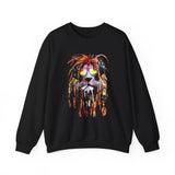Rasta Lion Unisex Heavy Blend Crewneck Sweatshirt Reggae Inspired Bold Artistic Lion Headphones Design Jamaican Streetwear Symbol of Strength Rhythm and Chill Freedom by KLASSORO
