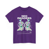 Neo Invaders Futuristic Holographic Graphic Unisex Heavy Cotton Tee Bold Sci Fi Cyberpunk Streetwear Statement T Shirt