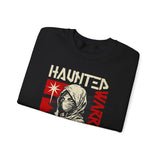 Haunted Warrior Unisex Heavy Blend Crewneck Sweatshirt Graphic Pullover Black Samurai Ninja Fighter Bold Red Streetwear Futuristic Artistic Fashion Outfit