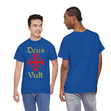 Deus Vult Unisex T Shirt Medieval Crusader Cross Graphic Tee Warrior Knight Inspired Vintage Christian Symbol Heavy Cotton Streetwear