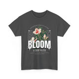 Unisex Heavy Cotton Tee Bloom Stronger Floral Graphic Black T Shirt Motivational Nature Inspired Aesthetic Streetwear Fashion Outfit