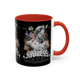 Sadness Statue Accent Coffee Mug 11oz 15oz Two Tone Ceramic Gothic Art Cup with Butterfly and Flame Design
