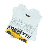 Yellow High Performance Sports Coupe Blueprint Art Unisex Heavy Cotton Tee Premium Streetwear For Car Enthusiasts Gearheads And Collectors