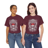 Mystic Warrior Goddess Unisex Heavy Cotton Tee Bold Monochrome Tribal Design Powerful Feminine Energy Streetwear Graphic T-Shirt for Art Lovers Festivals and Everyday Wear