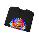 Flaming Pirate Skull Unisex Heavy Blend Crewneck Sweatshirt Fiery Gothic Nautical Streetwear Pullover Skull And Anchor Design For Bikers Artists Gamers And Rebel Souls