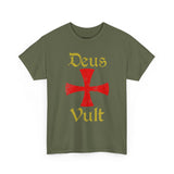 Unisex Deus Vult T Shirt Medieval Crusader Cross Graphic Tee Warrior Knight Inspired Vintage Christian Symbol Heavy Cotton Streetwear