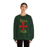 Unisex Deus Vult Crewneck Sweatshirt Medieval Crusader Cross Heavy Blend Fleece Pullover Warrior Knight Inspired Vintage Christian Symbol Streetwear