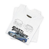 Silver Blue Street Racing Artwork Unisex Heavy Cotton Tee High Performance Inspired Graphic Shirt For Car Lovers And Urban Streetwear Fans