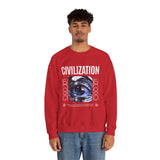 Civilization Eye Of Memory Graphic Unisex Heavy Blend Crewneck Sweatshirt Futuristic Visionary Streetwear Abstract Blue Eye Pullover