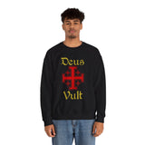 Unisex Deus Vult Crewneck Sweatshirt Medieval Crusader Cross Heavy Blend Fleece Pullover Warrior Knight Inspired Vintage Christian Symbol Streetwear