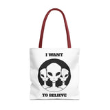 I Want To Believe Alien Tote Bag Sci Fi UFO Extraterrestrial Design Canvas Bag Space Mystery Reusable Eco Friendly Durable Shopping Travel Tote
