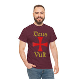 Deus Vult Unisex T Shirt Medieval Crusader Cross Graphic Tee Warrior Knight Inspired Vintage Christian Symbol Heavy Cotton Streetwear