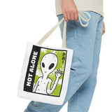 Not Alone Alien Tote Bag Sci Fi Extraterrestrial UFO Design Canvas Bag Space Lover Reusable Eco Friendly Durable Shopping Travel Lifestyle Tote