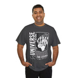 Universe Beyond The Cosmos Unisex Heavy Cotton Tee Graphic Black T Shirt Skeleton Hand Space Infinity Streetwear Futuristic Sci Fi Artistic Fashion Outfit