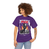 Mystic Mask Flames Graphic Unisex Heavy Cotton Tee Hustler Streetwear Motivational Dark Mystery Bold Design