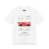Porsche Racing Blueprint Tee — Vintage Red Sports Car Graphic T-Shirt