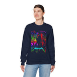 Reaper Of Neon Flames Sweatshirt Cosmic Skull Glow Design Unisex Heavy Blend Streetwear For Power Seekers, Dreamers, And Night Explorers