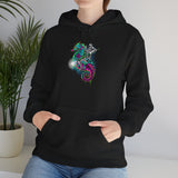 Seahorse Knight Neon Warrior Unisex Heavy Blend Hoodie Vibrant Cyberpunk Fantasy Streetwear Sweatshirt Futuristic Armor Design Perfect For Gamers Creators And Dreamers