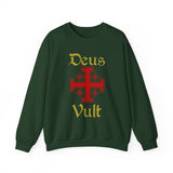 Unisex Deus Vult Crewneck Sweatshirt Medieval Crusader Cross Heavy Blend Fleece Pullover Warrior Knight Inspired Vintage Christian Symbol Streetwear
