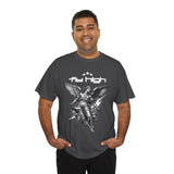 Fly High Angel Design Unisex Heavy Cotton Tee Streetwear Graphic T Shirt Spiritual Guardian Winged Warrior Style