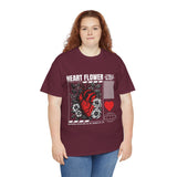 Heart Flower Graphic Unisex Heavy Cotton Tee Comfortable Streetwear T Shirt Bold Red and Black Floral Heart Design Symbol of Love Strength and Vitality Perfect Gift for Friends Birthdays and Casual Everyday Wear
