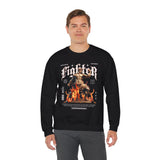 Fighter Resilience Victorious Flame Statue Graphic Unisex Heavy Blend Crewneck Sweatshirt Motivation Streetwear Pullover