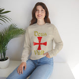 Unisex Deus Vult Crewneck Sweatshirt Medieval Crusader Cross Heavy Blend Fleece Pullover Warrior Knight Inspired Vintage Christian Symbol Streetwear