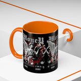 Money Bright Angel Accent Coffee Mug 11oz 15oz Gothic Statue Black Ceramic Cup with Red Flames and Cash Design for Hustlers
