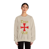 Unisex Deus Vult Crewneck Sweatshirt Medieval Crusader Cross Heavy Blend Fleece Pullover Warrior Knight Inspired Vintage Christian Symbol Streetwear