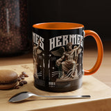 Hermes Accent Coffee Mug 11oz 15oz Black Ceramic Mythology Cup with Greek God Winged Statue Design for History Lovers and Art Enthusiasts