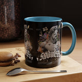 Sadness Statue Accent Coffee Mug 11oz 15oz Two Tone Ceramic Gothic Art Cup with Butterfly and Flame Design