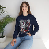 Money Bright Unisex Heavy Blend Crewneck Sweatshirt Angel Statue Graphic Gothic Streetwear Red Neon Artistic Fashion Pullover