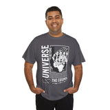 Universe Beyond The Cosmos Unisex Heavy Cotton Tee Graphic Black T Shirt Skeleton Hand Space Infinity Streetwear Futuristic Sci Fi Artistic Fashion Outfit