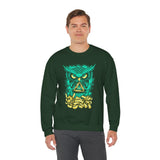 The Watcher Owl All Seeing Wisdom Unisex Heavy Blend Crewneck Sweatshirt Neon Mystic Streetwear Sweatshirt With Geometric Owl Symbol Futuristic Glow Design For Visionaries Creators And Spiritual Thinkers