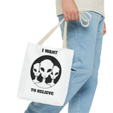 I Want To Believe Alien Tote Bag Sci Fi UFO Extraterrestrial Design Canvas Bag Space Mystery Reusable Eco Friendly Durable Shopping Travel Tote