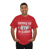 Money Up In Flames Unisex Heavy Cotton Tee Graphic T Shirt Black Streetwear Bold Money Graphic Fire Design Hustler Entrepreneur Alpha Mindset Wealth Fashion
