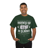 Money Up In Flames Unisex Heavy Cotton Tee Graphic T Shirt Black Streetwear Bold Money Graphic Fire Design Hustler Entrepreneur Alpha Mindset Wealth Fashion