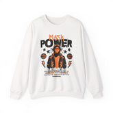 Mask Power Anonymous Strength Graphic Unisex Heavy Blend Crewneck Sweatshirt Bold Urban Hacker Inspired Streetwear Empowerment Pullover